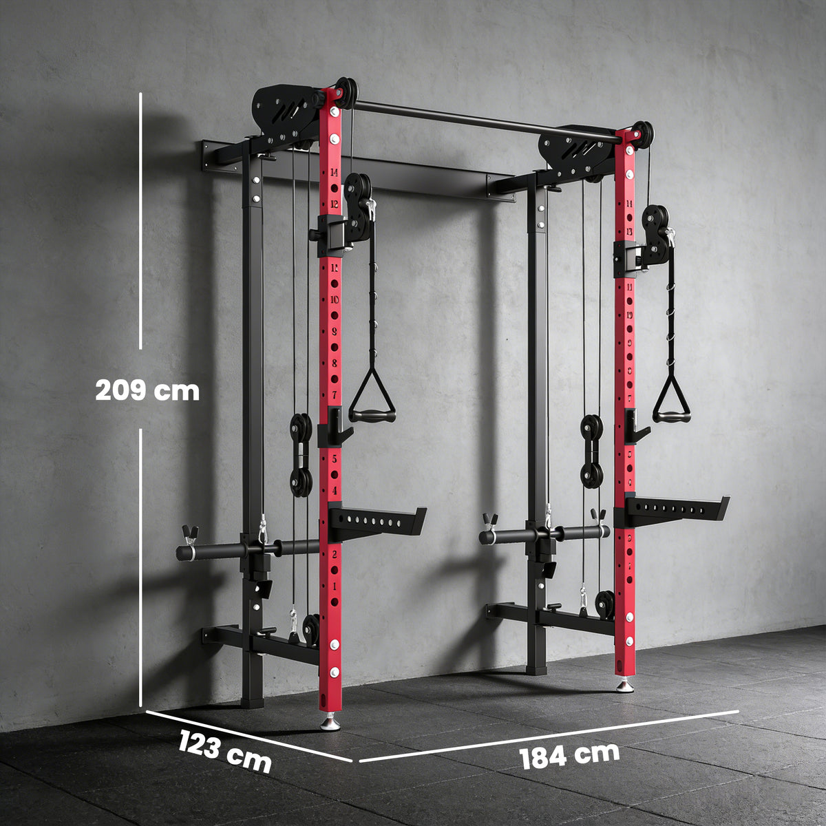 SPORTNOW Folding Power Cage, Rack with Pull-Up Bar and Cable Pulley System, Red
