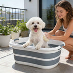 PawHut Dog Bathtub, Portable Folding Tub with Drain Hole, for Small Dogs and Puppies, Gray