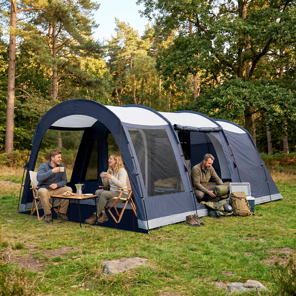 Outsunny 2-4 Person Tunnel Tent, 210cm High, 2 Rooms, 3000mm Waterproof, 540x320x210cm, Navy Blue