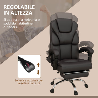 Vinsetto Massage Office Armchair in Faux Leather with Footrest and Reclining, Brown - Borgè