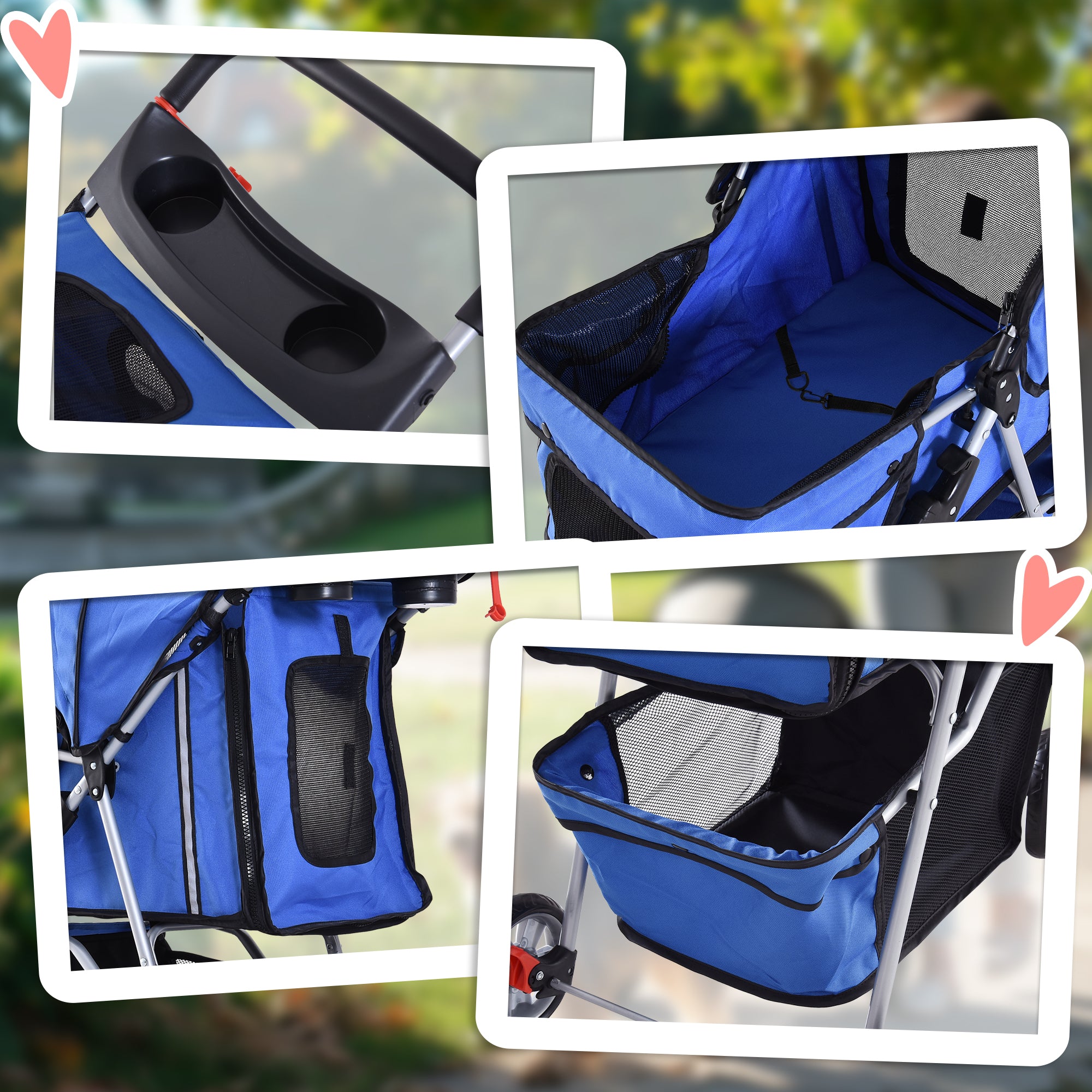 Folding Fabric Dog Stroller with Basket and Cup Holder, 75x45x97 cm, Blue