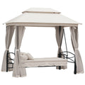 3-Seater Swing and Single Sun Lounger Gazebo Cover with Mosquito Net and Cushions 256x172x248cm Cream