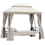 3-Seater Swing and Single Sun Lounger Gazebo Cover with Mosquito Net and Cushions 256x172x248cm Cream