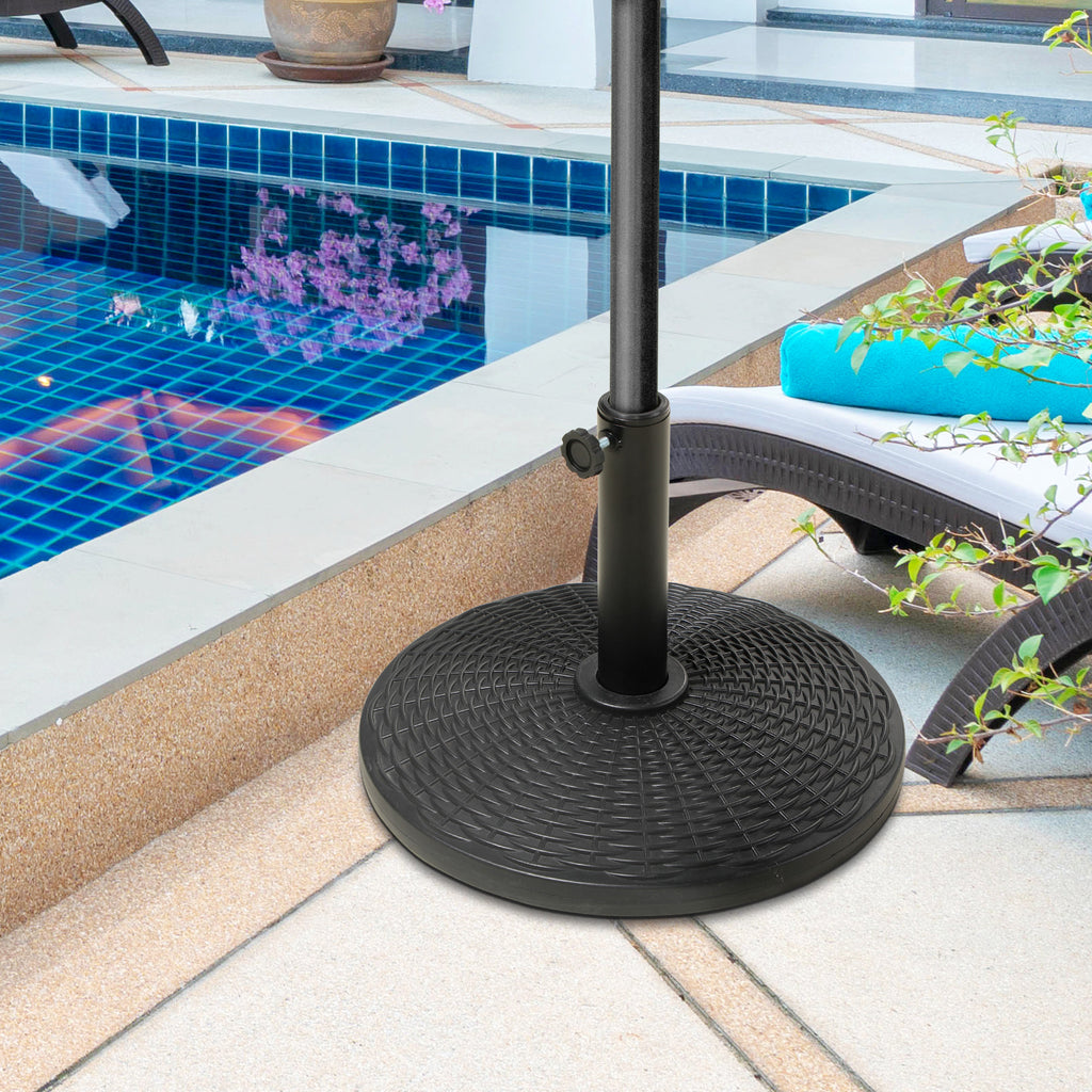 12.5kg Round Rattan Effect Umbrella Base, Support for 38mm and 48mm Poles, Ø44.5cm, Black