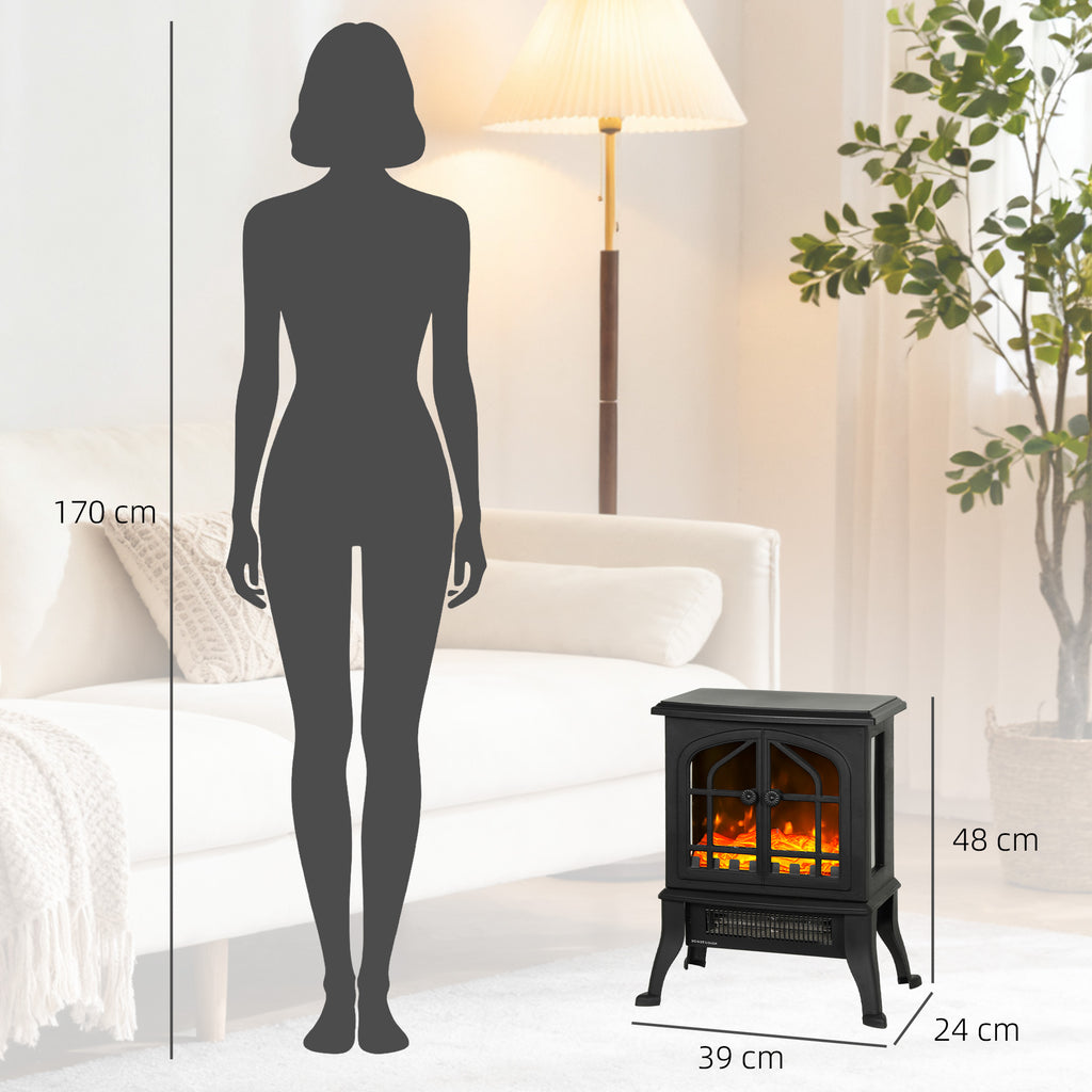 HOMCOM 900/1800W Electric Fireplace with 3D Flame and Adjustable Thermostat (10-35°C), 30㎡, Black