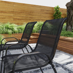 Set of 4 Stackable Garden Chairs in Steel and Breathable Mesh Fabric, 54x71x93 cm, Black