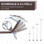 Outsunny Outdoor Lounger, Folding and Adjustable Outdoor Deck Chair with Brown Fabric Canopy, 187x58x36cm