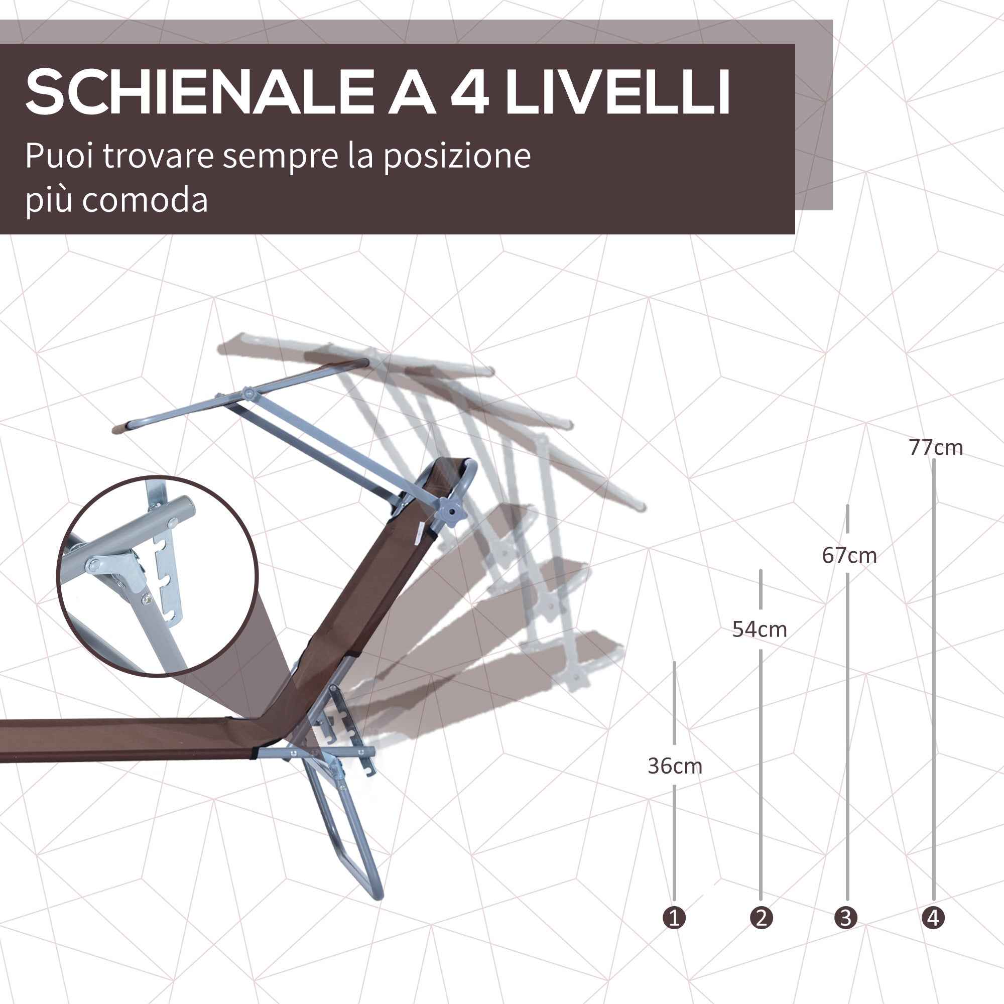 Outsunny Outdoor Lounger, Folding and Adjustable Outdoor Deck Chair with Brown Fabric Canopy, 187x58x36cm