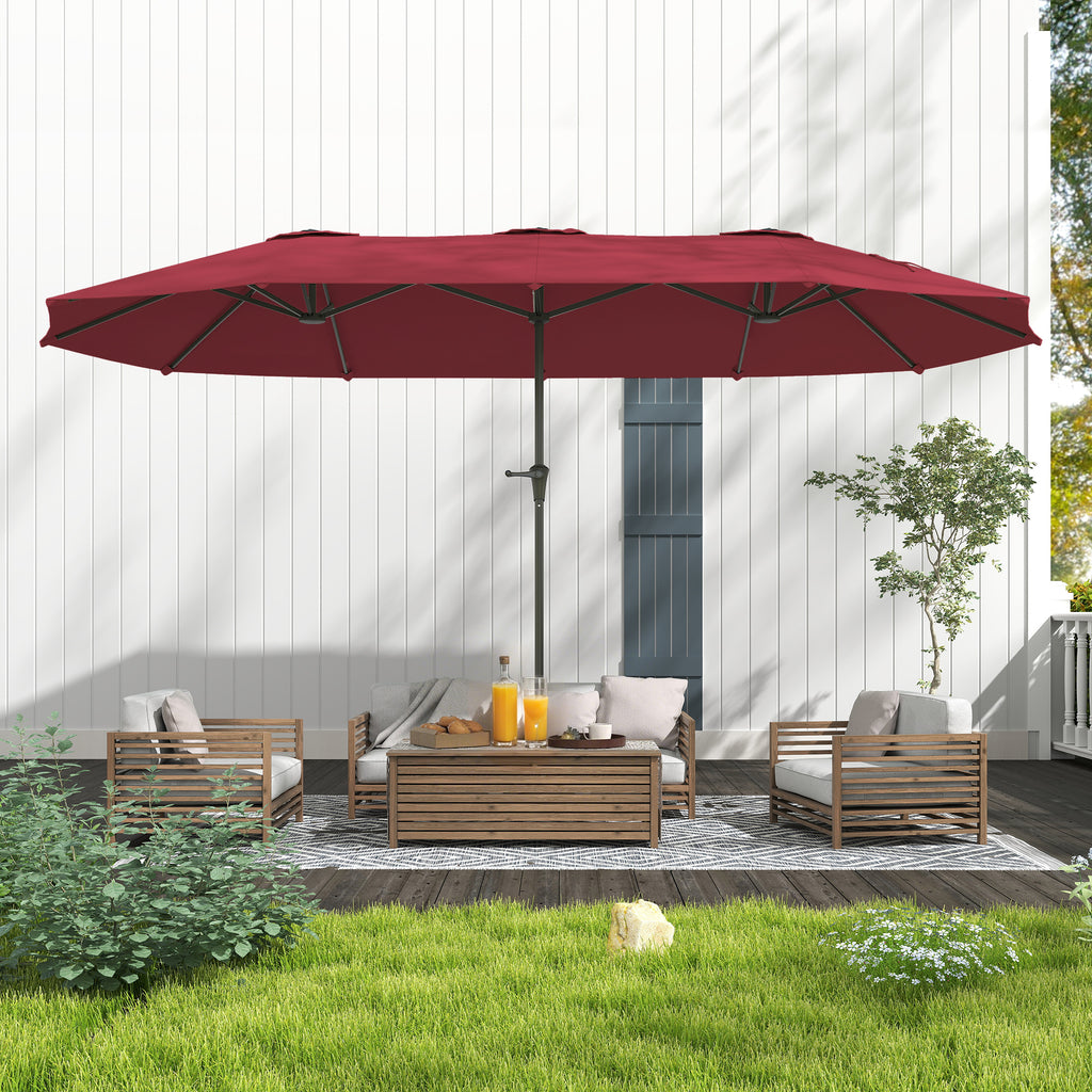 Double Umbrella with Air Vents and Crank, in Metal and Polyester, 4x2.2x2.34 m, Black and Red
