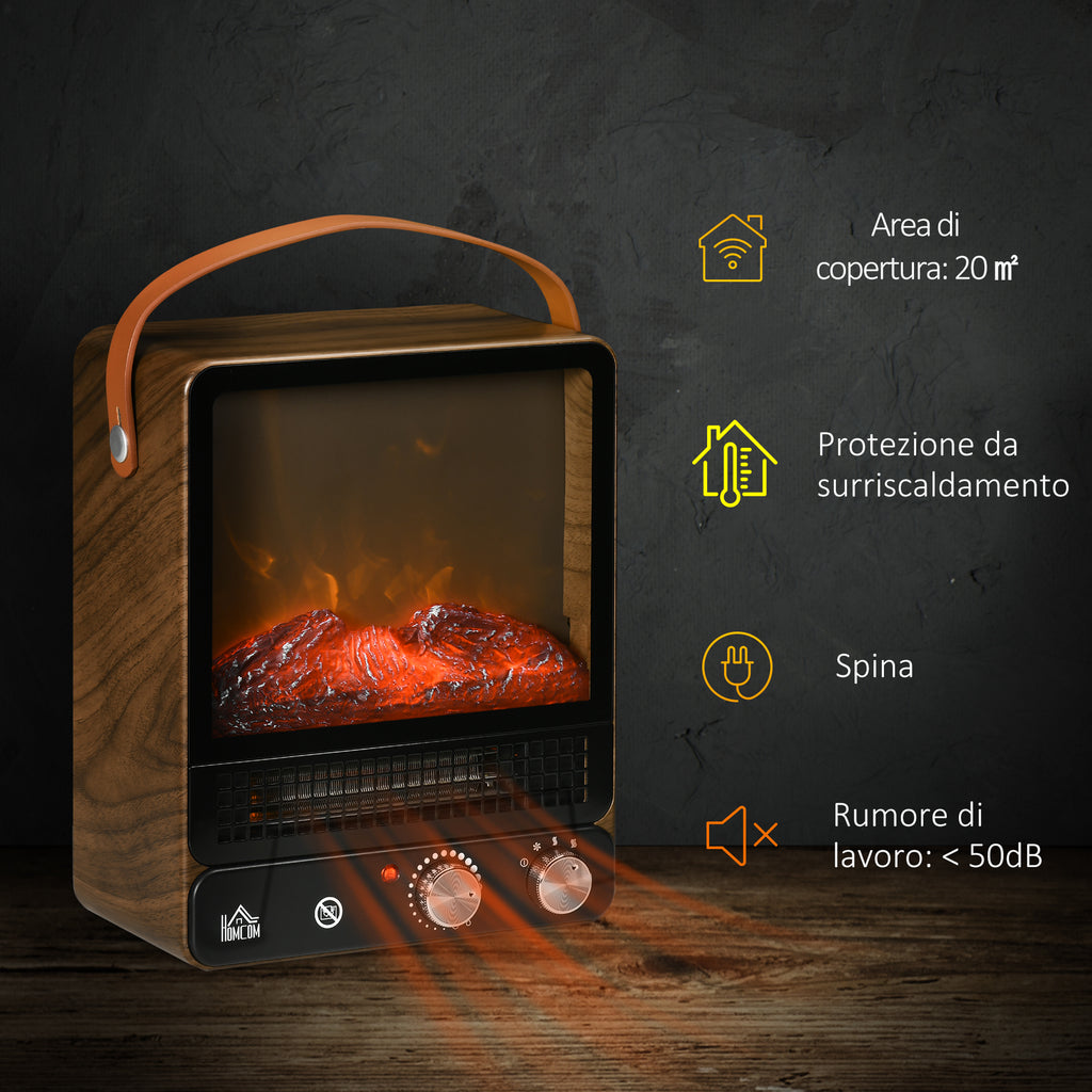 Electric Fireplace with LED Flame, 3 Heating Modes and Safety Switch, 30.3x17.5x37.4 cm