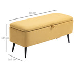 Bedside Bench with Storage Space and Yellow Polyester Upholstery, 101x38.5x44.5 cm