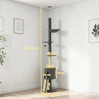220-240cm High Ceiling Cat Tree with Hammock, House, Flower Platforms and Sisal Posts, Grey