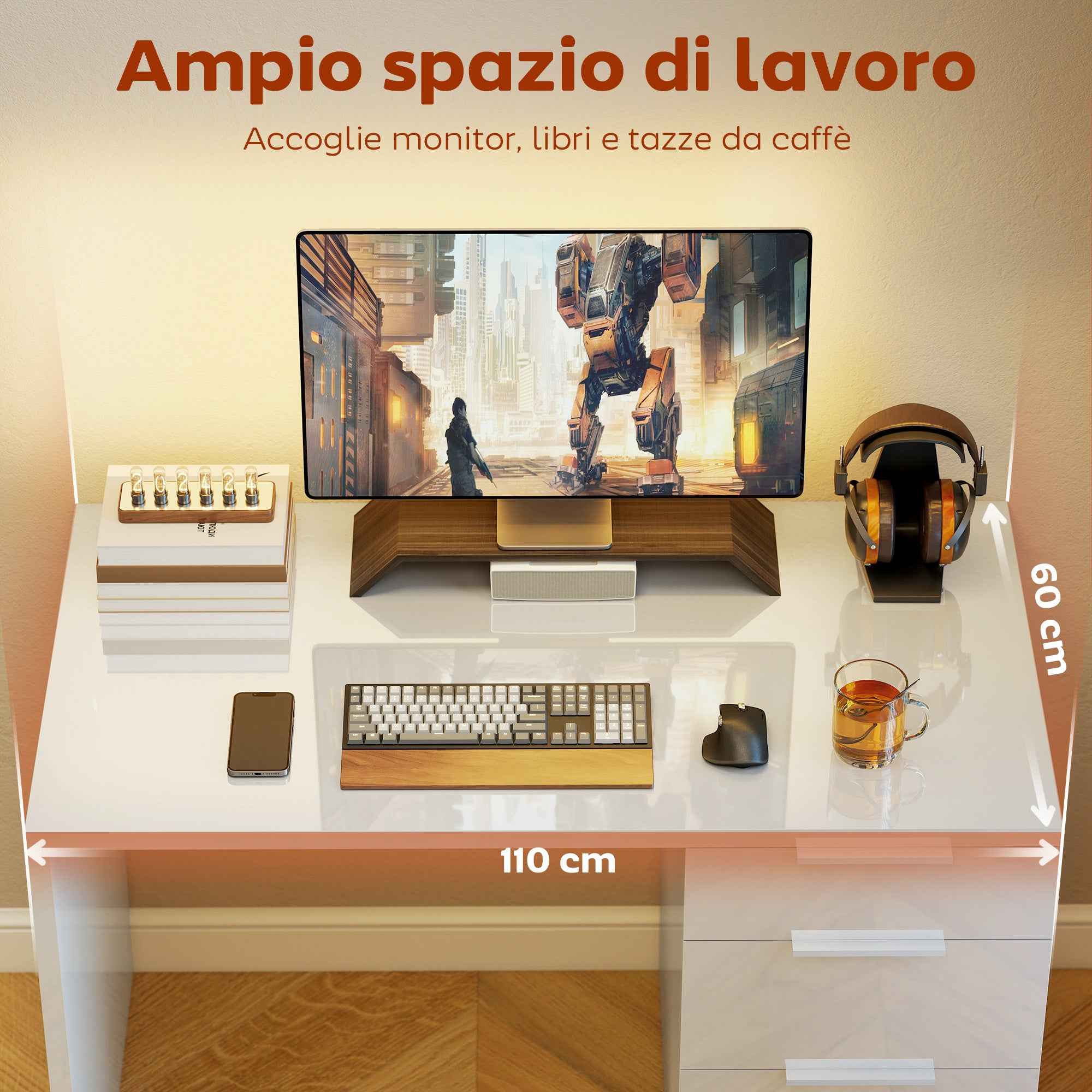 HOMCOM Space-Saving Desk Computer Table 4 Drawers 110x61.5x75 cm White