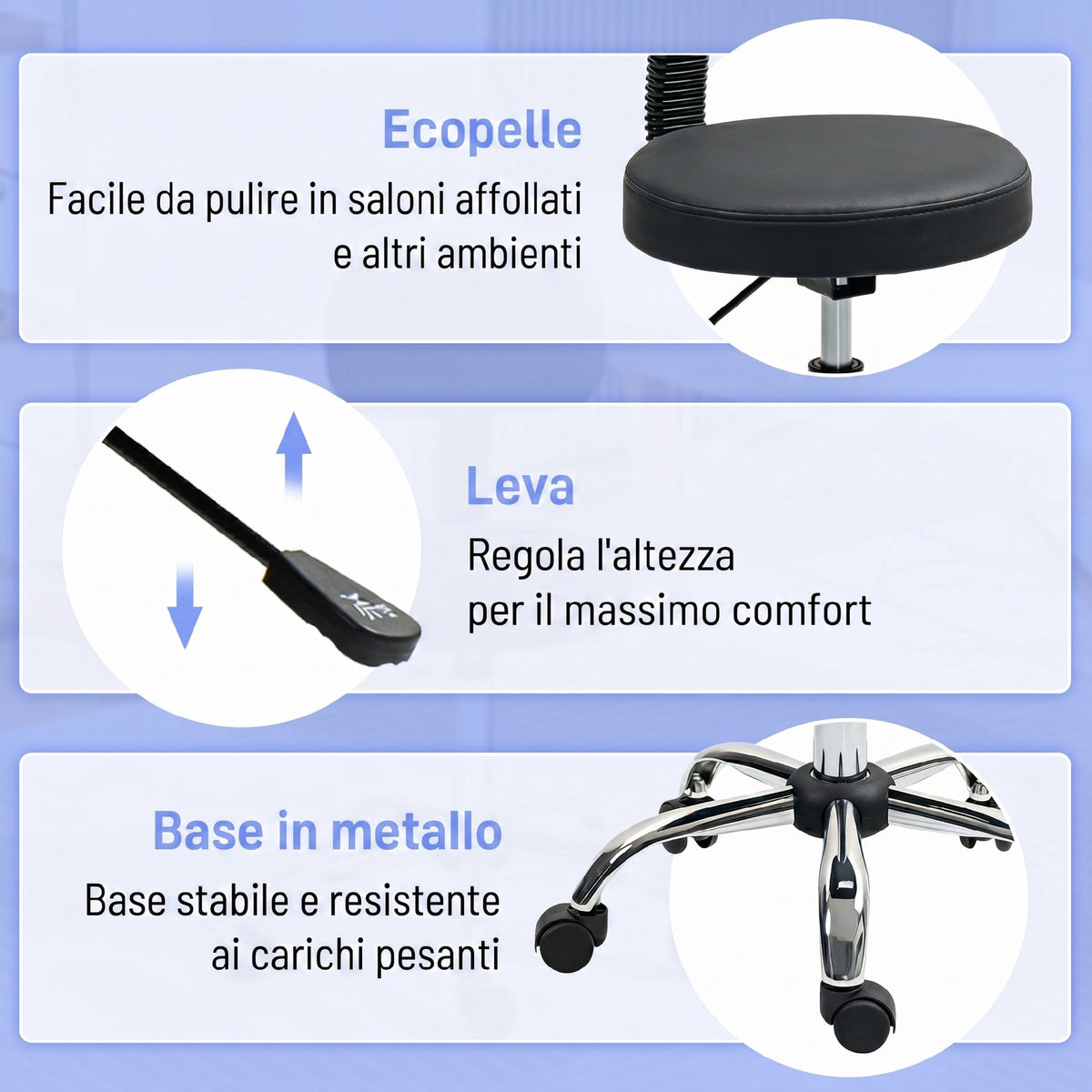 HOMCOM Adjustable Swivel Stool with Padded Backrest and Seat, 120 kg Capacity, 46 x 51 x 78-93 cm, Black
