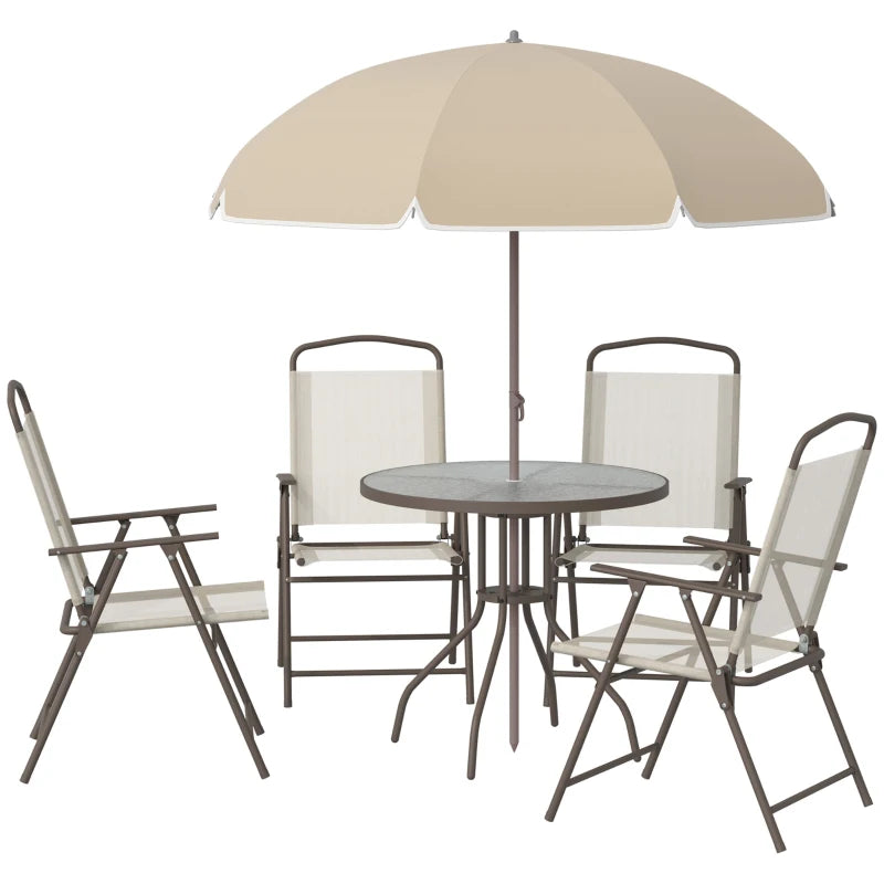 6-Piece Steel Pipe Garden Furniture Set, Garden Table with Chairs and Umbrella, Cream - Borge' Group Limited
