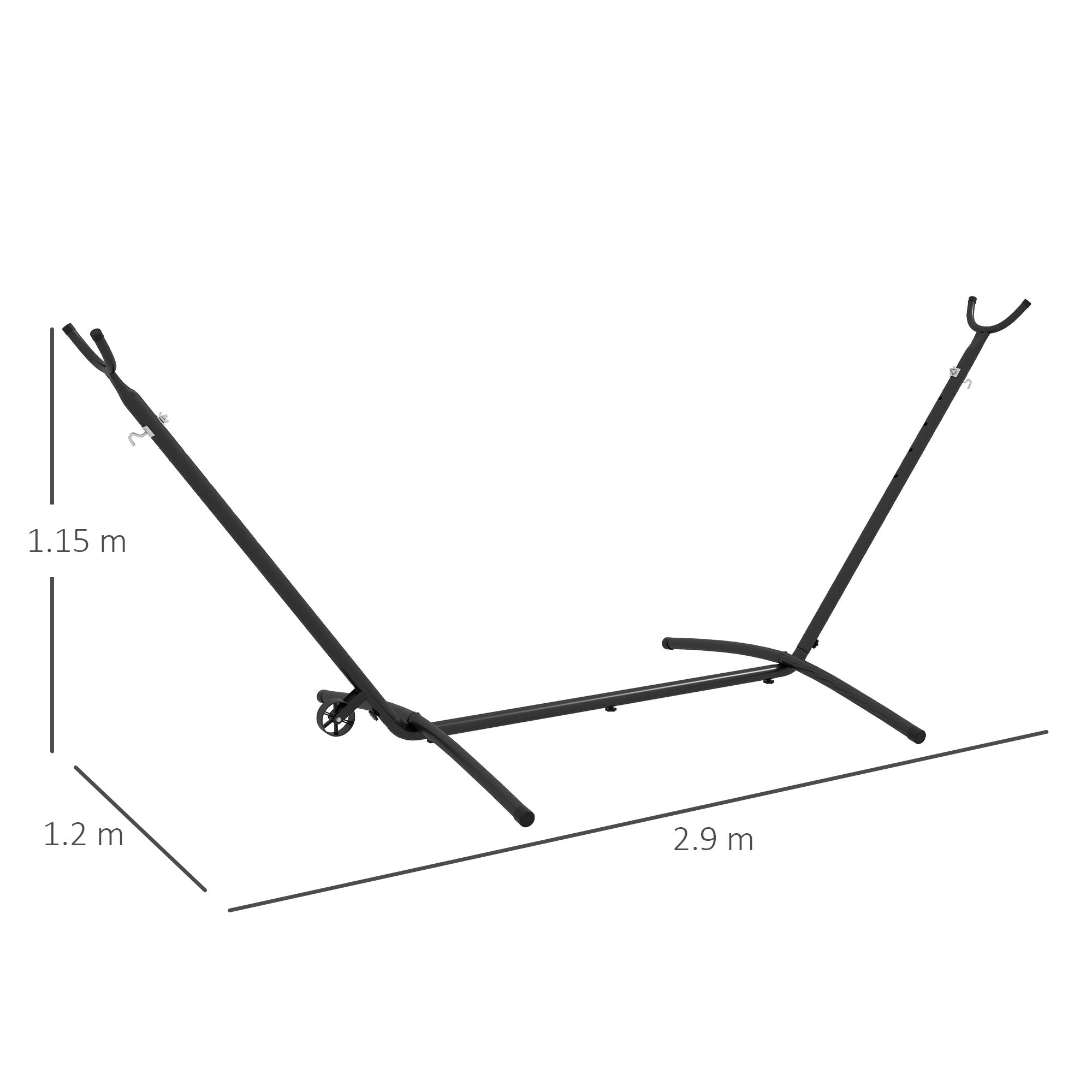 Outsunny Hammock Stand, 330 cm Max, with 6 Holes and Wheels, Metal, 290 x 120 x 115 cm, Black