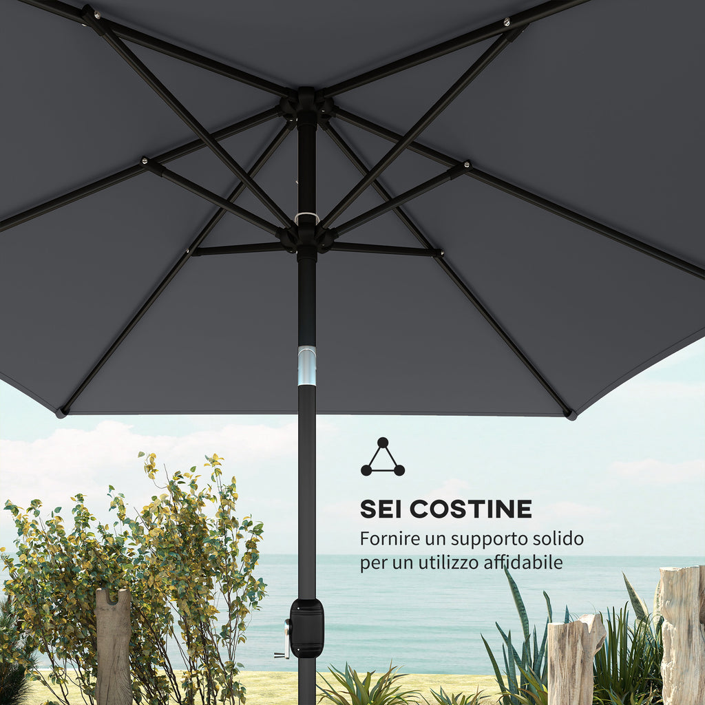 Outsunny 3x2m Rectangular Garden Umbrella with Crank Handle, Metal and Polyester, Dark Grey