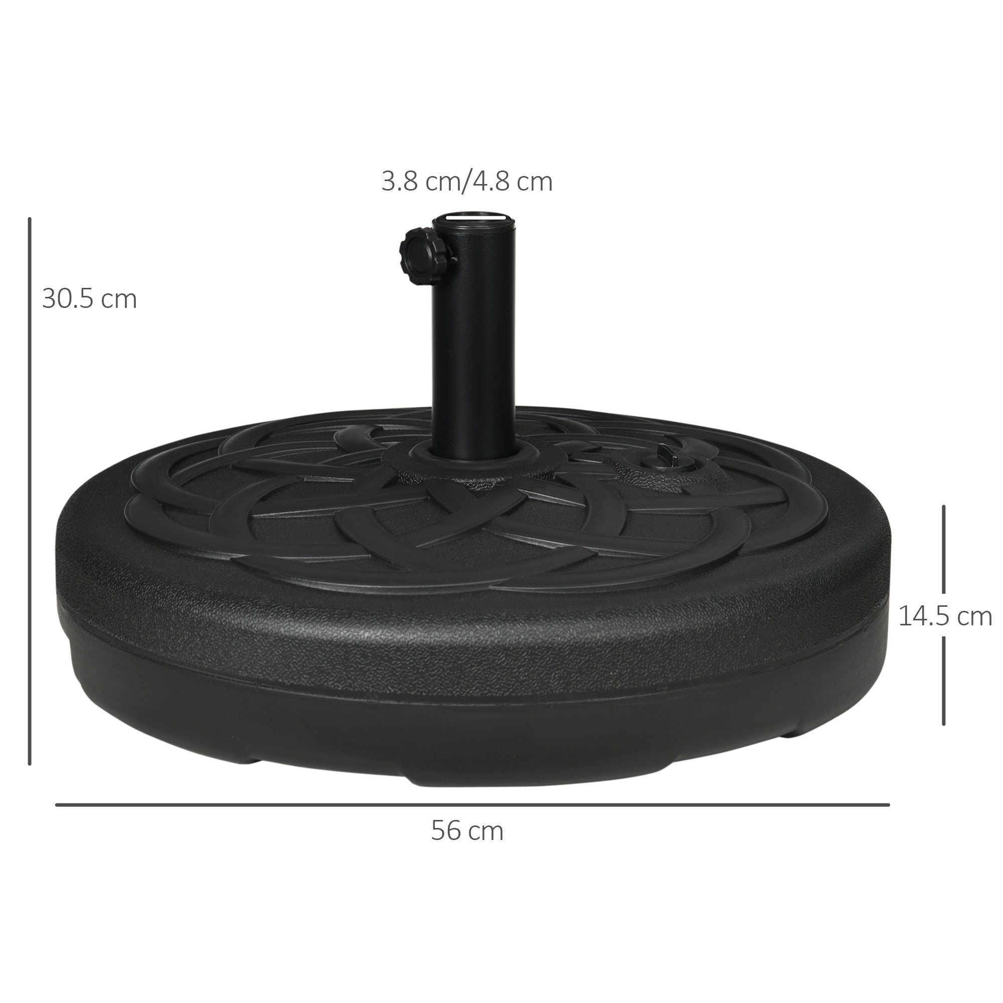 Round Plastic Umbrella Base Fillable with Water and Sand for 38-48 mm Poles, Ø56 cm, Black