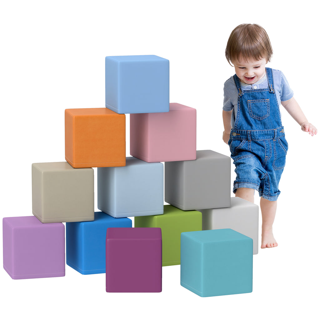Set of 12 Soft Toy Cubes for Children 12-36 Months in PU and EPE, 20x20x20cm, Multicolored