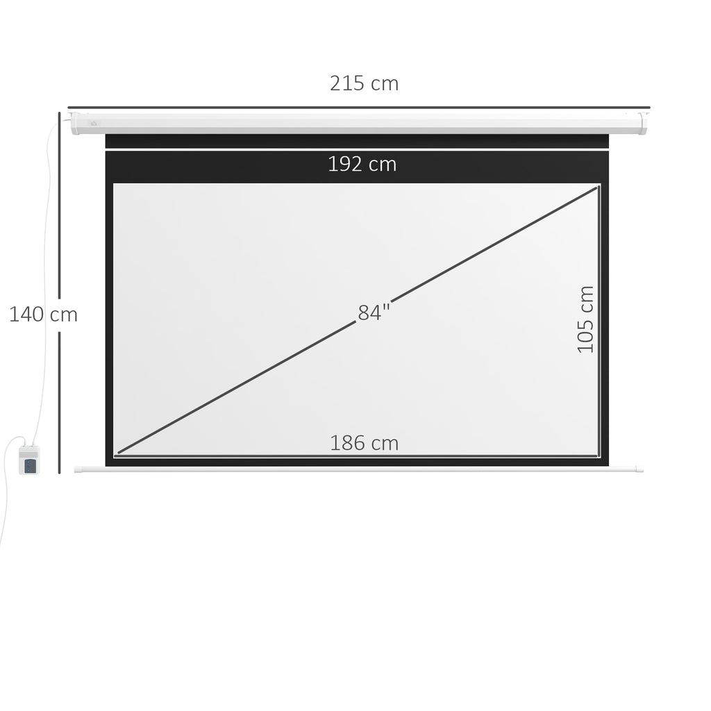 Motorized Projector Screen 84" 16:9 with Remote Control, 215x8x140cm, White