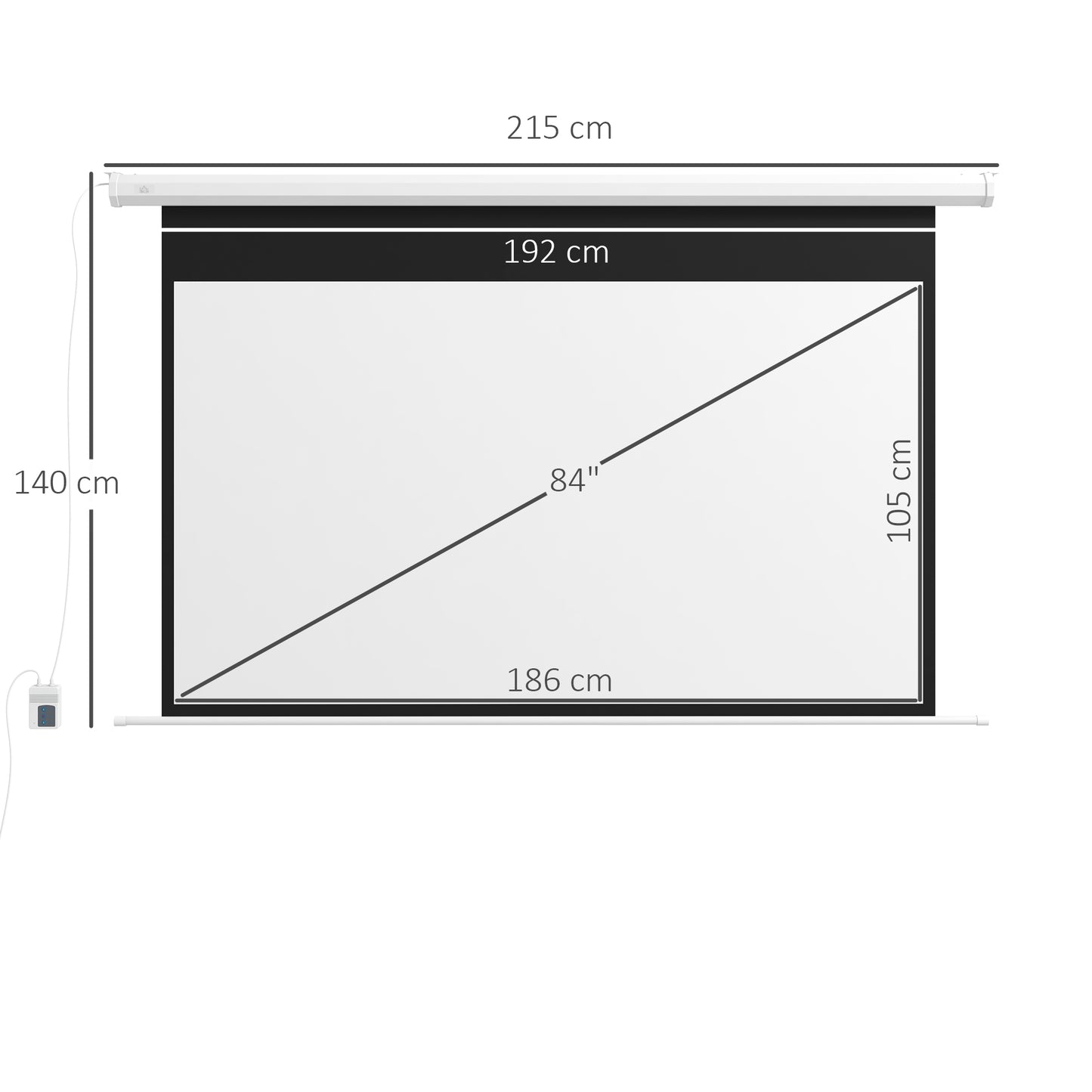 Motorized Projector Screen 84" 16:9 with Remote Control, 215x8x140cm, White