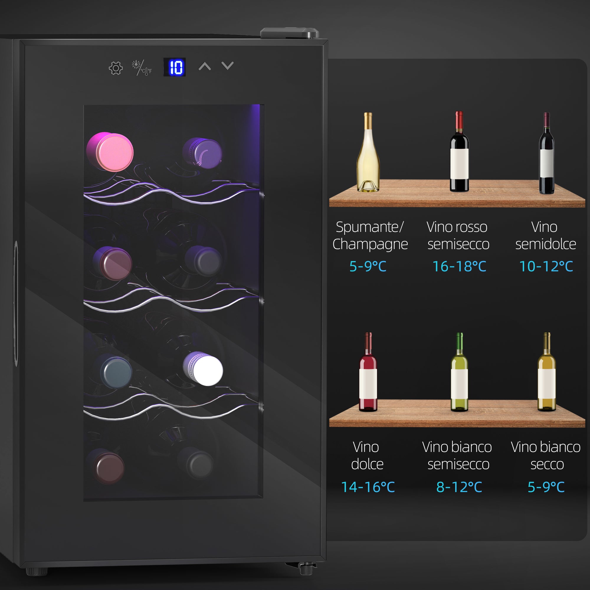 8 Bottle Wine Cooler, 21L Capacity, Touch Display and Adjustable Shelves, Black