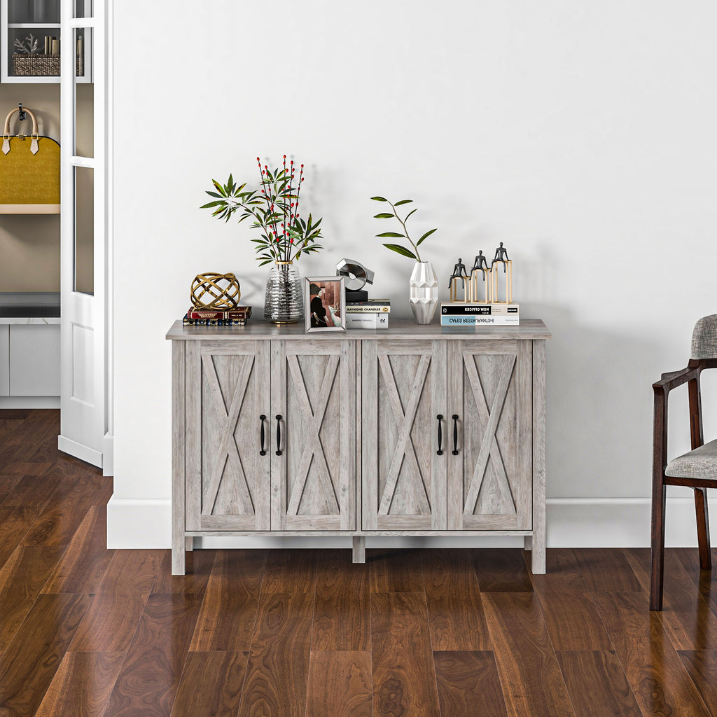 Rustic Multipurpose Cabinet with 4 Adjustable Storage Shelves, Wooden, 120x37x75 cm, Grey