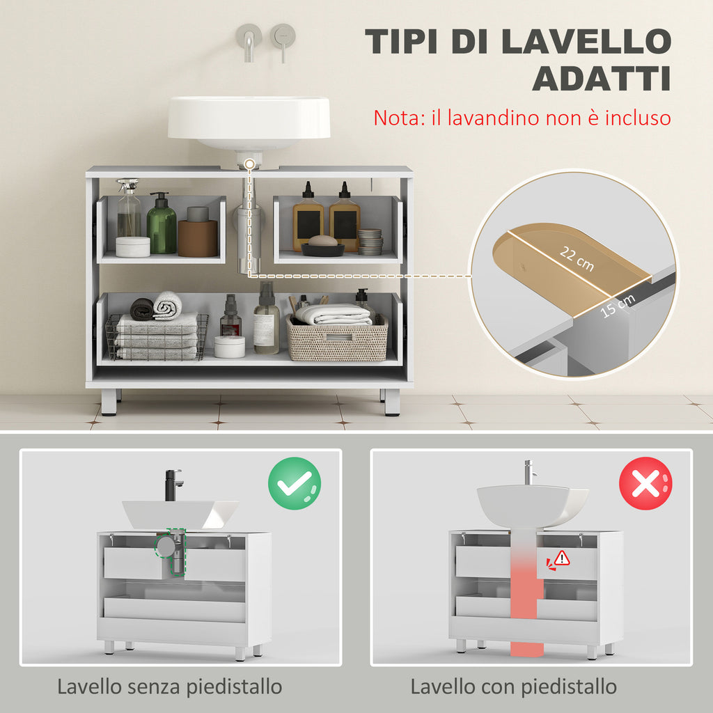 Modern Under Sink Cabinet with 2 Drawers and Dividers for Pedestal-Free Sink, 80x30x60 cm, White