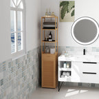 Tall Bamboo Bathroom Cabinet with 3 Open Shelves, a Drawer and a Cabinet, 32x30x163 cm, Wood color