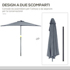 Outsunny Semicircular Wall-Mounted Umbrella with Crank Handle, Polyester and Metal, 2.7 x 2.4 m, Grey