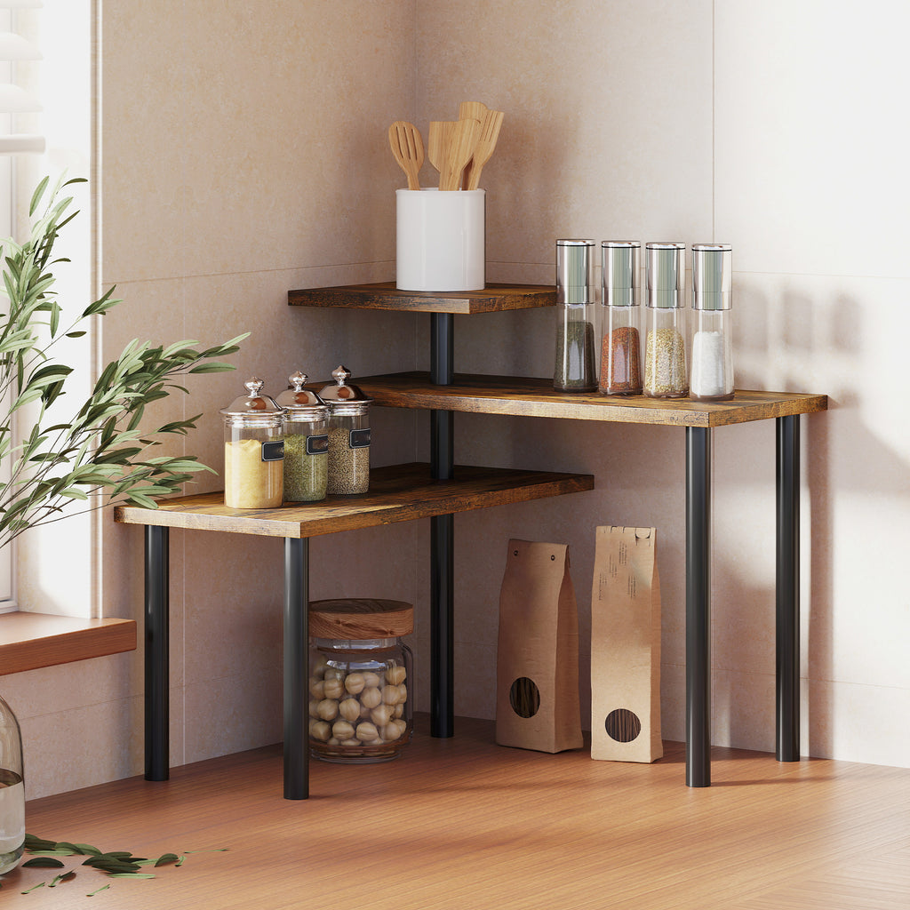 3-Tier Rotating Kitchen Shelf, Space-Saving, Wood and Steel, 40x10x36.5 cm, Rustic Brown