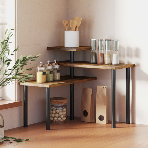 3-Tier Rotating Kitchen Shelf, Space-Saving, Wood and Steel, 40x10x36.5 cm, Rustic Brown