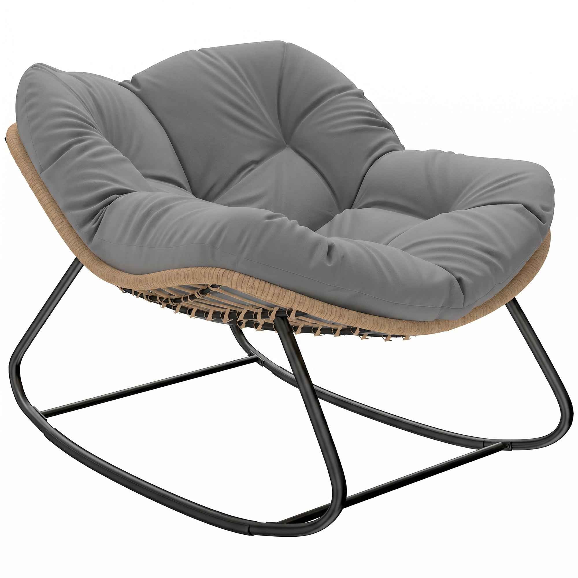 Outsunny Indoor/Outdoor Rocking Chair with Extra-Wide 60cm Seat and Padded Cushion, Grey