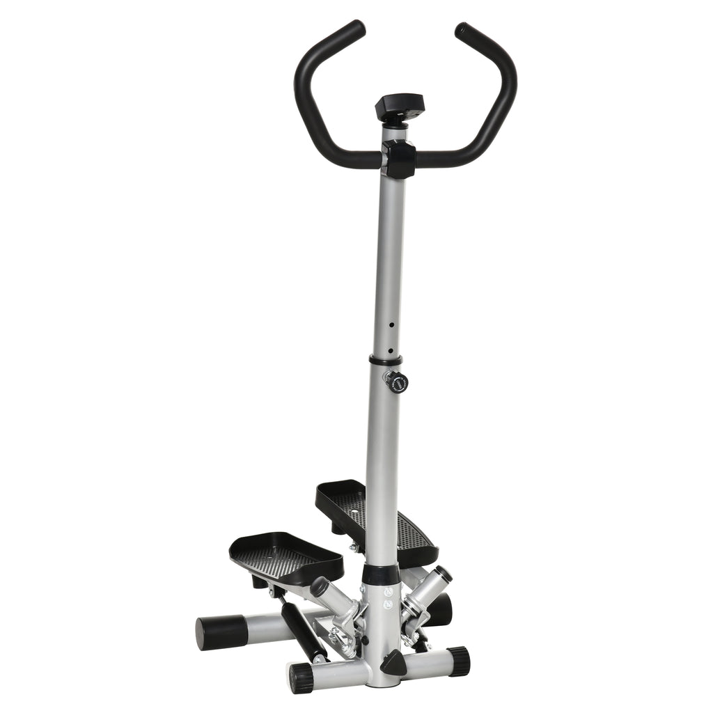 Stepper with LCD Monitor, Adjustable Handlebar and Elastic Bands, Made of Steel and ABS, 55x53x118-128 cm, Black and Silver