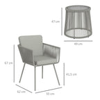 Outdoor Set with Glass Coffee Table and 2 Rattan Garden Chairs Boho Style, Light Grey