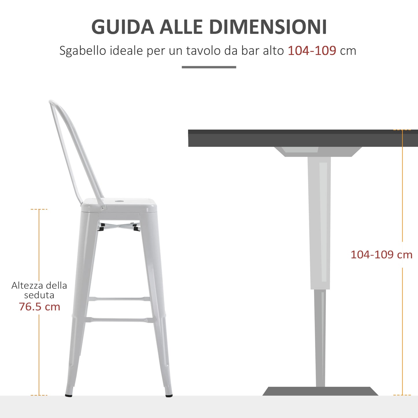 Set of 4 Ergonomic Metal Stools with Removable Backrest and Footrest, 44x53x116 cm, White