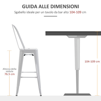 Set of 4 Ergonomic Metal Stools with Removable Backrest and Footrest, 44x53x116 cm, White