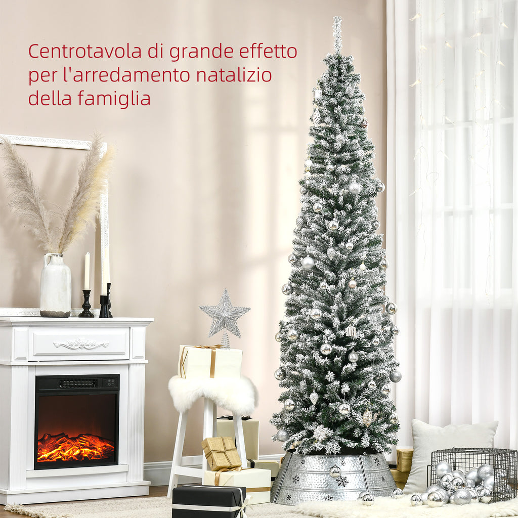 Green PP Snow-Covered Christmas Tree with 738 Fireproof Branches and Stainless Steel Base, Ø68x225 cm