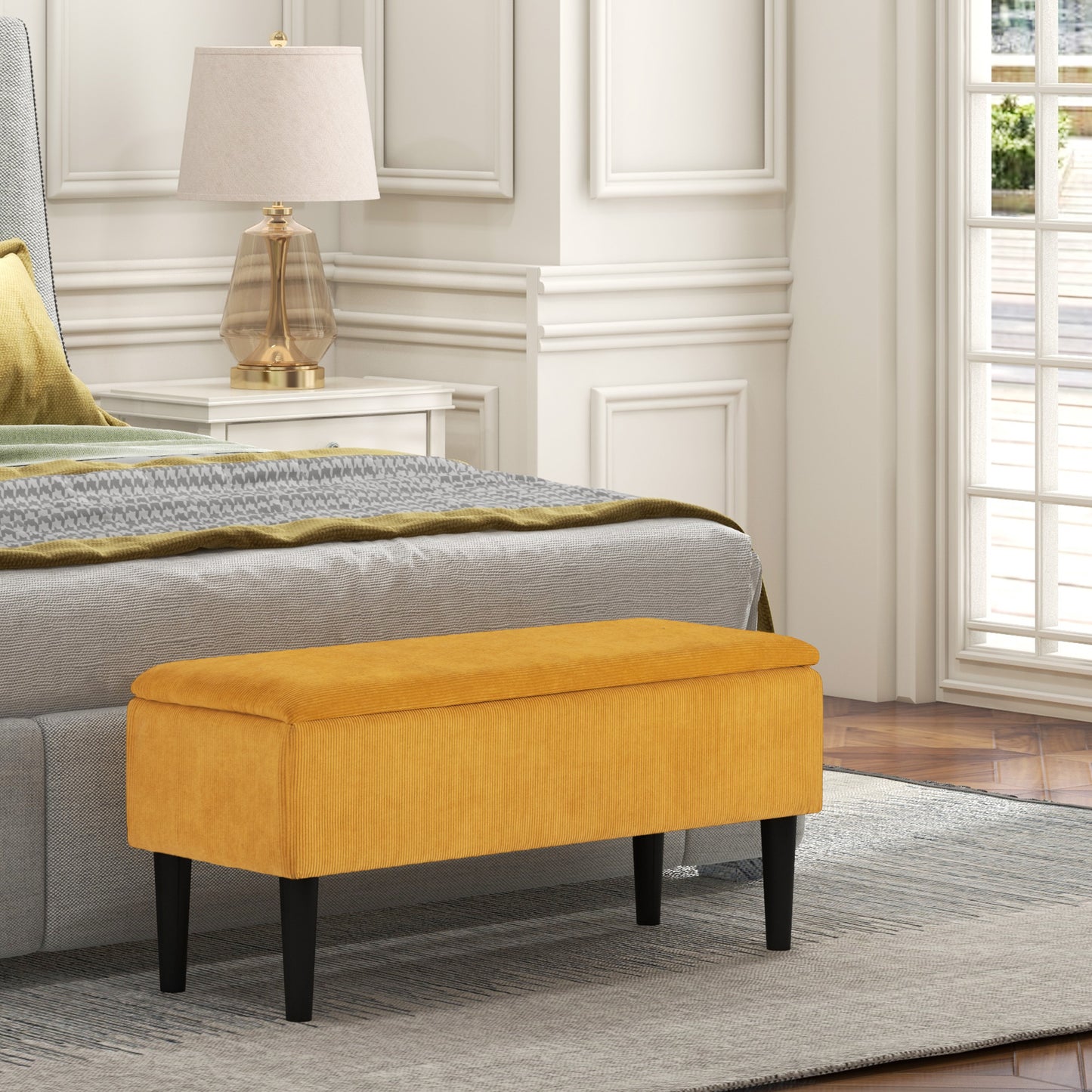 Bed Bench in Polyester and Wood for Bedroom and Entrance, 95x38x45 cm, Orange