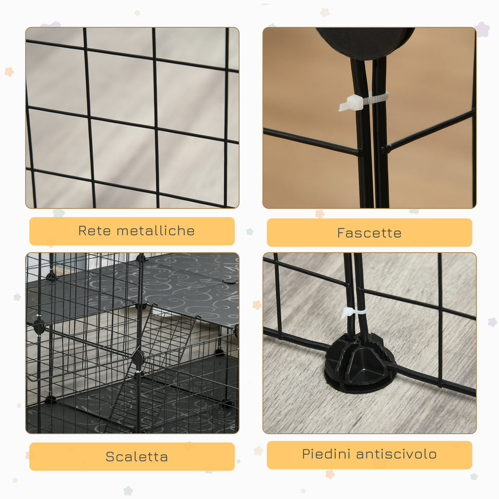 Modular Metal Rabbit Run with Ladder and Mounting Accessories, 175x105x70cm - Black
