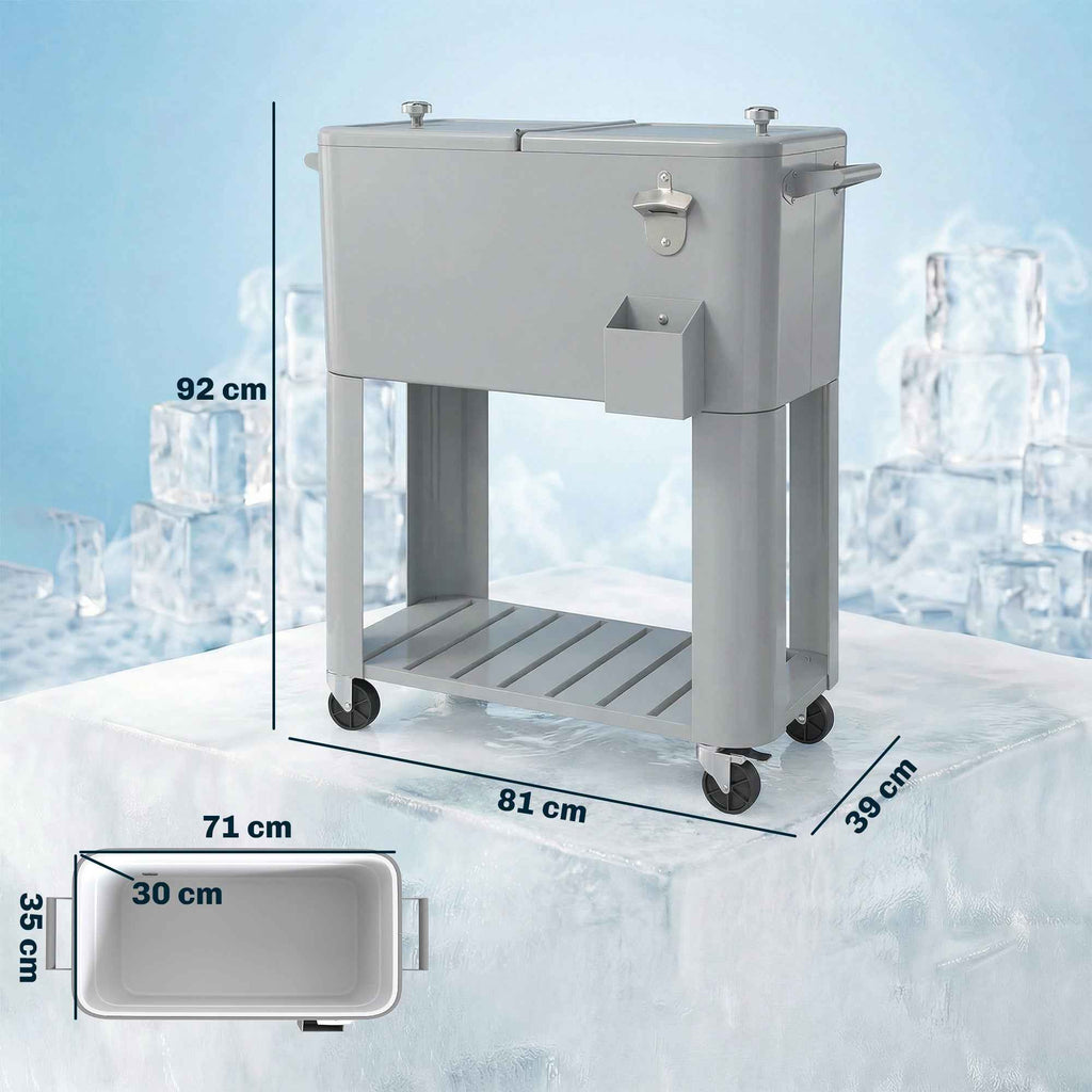 Outsunny Portable Fridge 76 L with Wheels and Bottle Opener, 92 x 39 x 81 cm, Silver