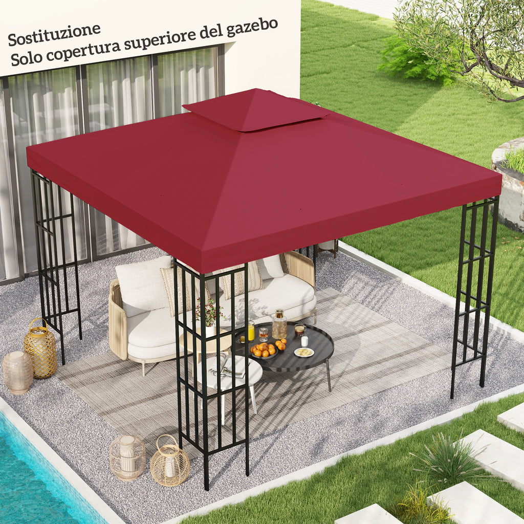 Outsunny Replacement Roof for 3x3m 2-Tier UV-Resistant Polyester Gazebo with Air Vent, Red
