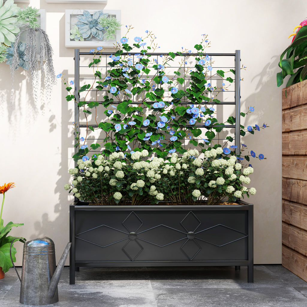 Raised Garden Bed with Trellis for Climbing Plants in Galvanized Steel, 90x40x120 cm, Black