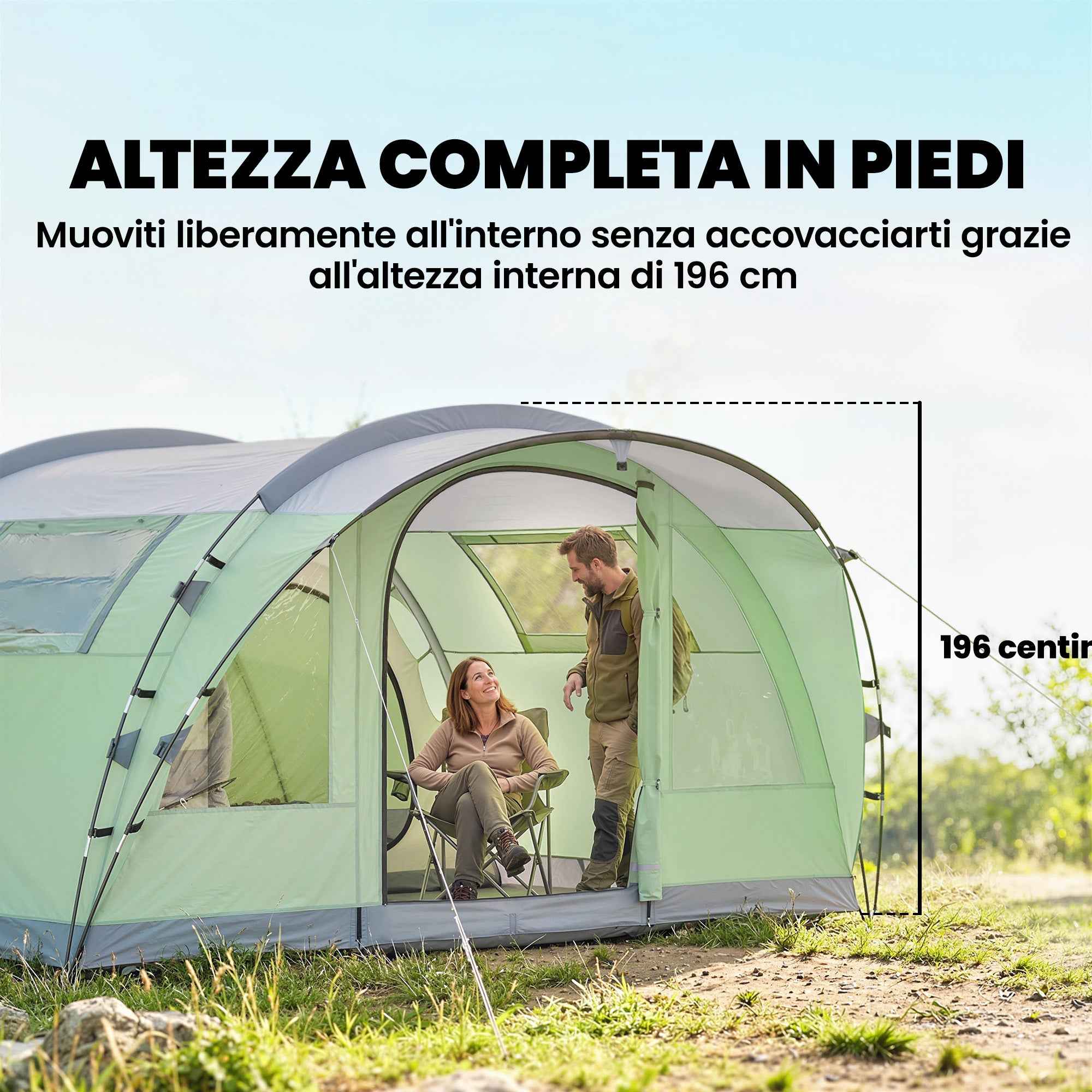 Outsunny Large Multi-Room Tent for 2-4 People, with Windows and Veranda, Green
