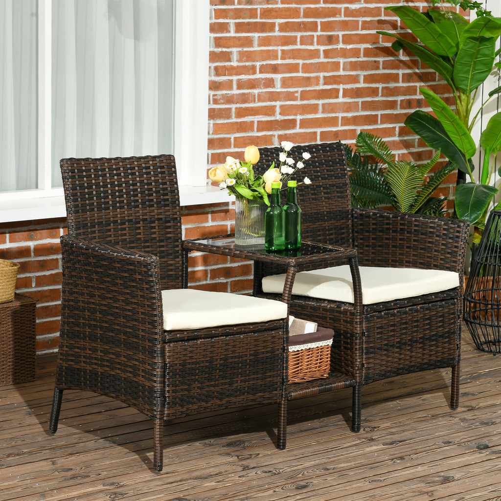Outsunny garden set in Rattan with 2 modern chairs and coffee table, 138x60x87 cm, brown - Borgè