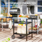 Barbecue Trolley with Steel Top and Foldable Shelf, Wheels and Hooks, 91x58x76 cm, Black