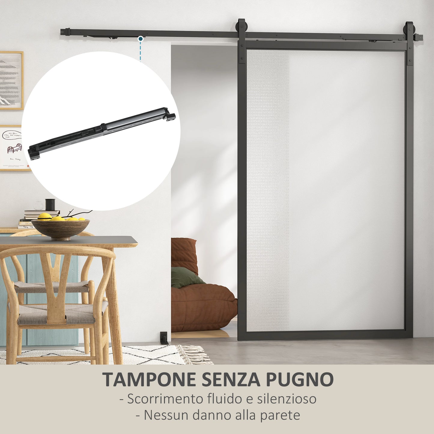 HOMCOM Sliding Door Kit 90kg max Space Saving in Carbon Steel with Accessories 244x0.5x4 cm, Black - Borgè