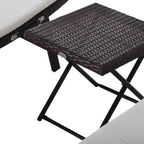 Folding Sun Loungers with Removable Cushions and Folding Table, 3-Piece Rattan Set, Cream