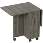 6-Wheel Drop-Leaf Table with 2 Drawers and Cabinet Doors, Wooden, 120x60x76.5 cm, Grey