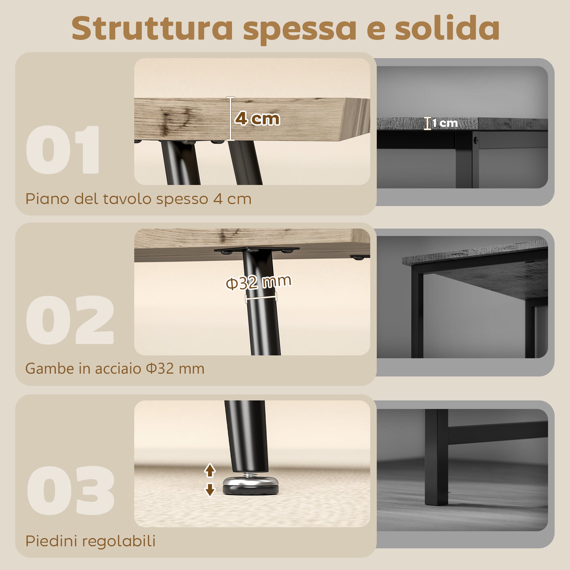 HOMCOM Nordic Style Coffee Table with Adjustable Feet, Wood and Steel, 100x50x45 cm, Black and Oak